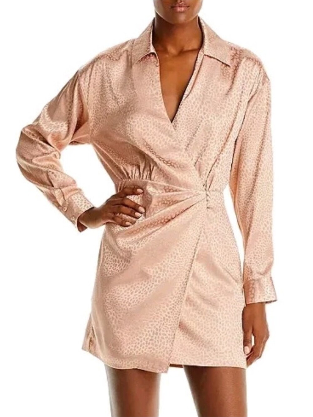 Aqua Nude Satin Animal Print Wrap Mini Dress L67311 Womens Size M *Flawed